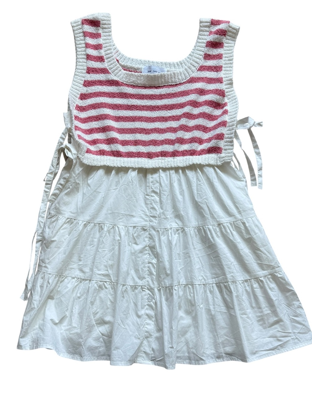 How Very Loved Striped Sweater Mini Dress Coastal Cottagecore Boho Tie Size M - Picture 5 of 13